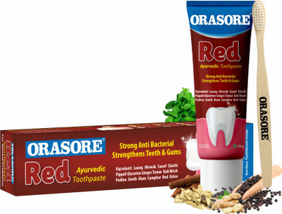 Orasore Red Toothpaste with Free Bamboo Brush | Anti-bacterial & Anti-inflammatory Toothpaste(100 g)