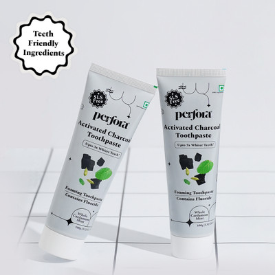 Perfora Activated Charcoal Toothpaste (100g x 2) Cardamom Mint, SLS Free Teeth Whitening Toothpaste(200 g, Pack of 2)