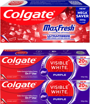 Colgate MaxFresh Toothpaste, Red Gel Tooth Paste & Visible White Purple Toothpaste Toothpaste(540 g, Pack of 4)