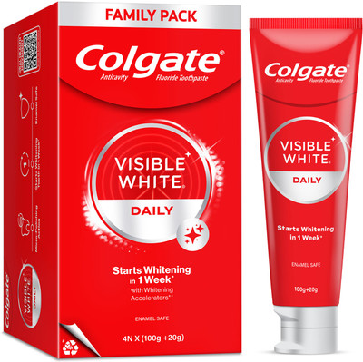 Colgate Visible White Tooth paste Teeth Whitening Starts in 1 week, Combo Pack of 4x120g Toothpaste(480 g, Pack of 4)