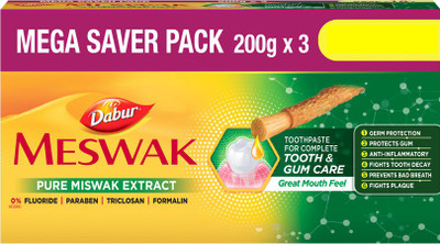 Dabur Meswak Complete Oral & Gum Care | No added Fluoride & Paraben Toothpaste(600 g, Pack of 3)
