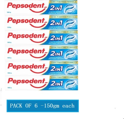 PEPSODENT 2-in-1 Germ Fighting - Fights Germs Freshens Breath (Pack of 6, 150g each) Toothpaste(150 g, Pack of 6)