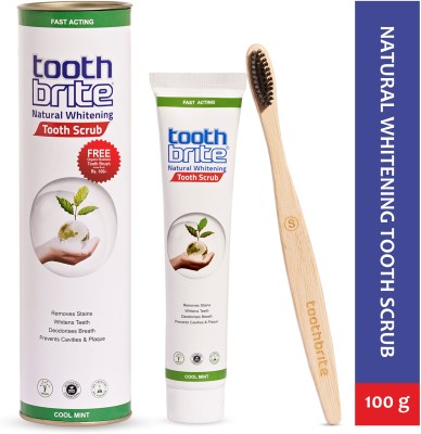 toothbrite Natural Whitening Tooth Scrub, Mint Flavour, With Free Bamboo brush Toothpaste(100 g)