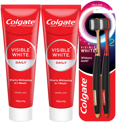 Colgate Visible White Toothpaste with Visible White O2 Toothbrush Toothpaste(240 g, Pack of 2)