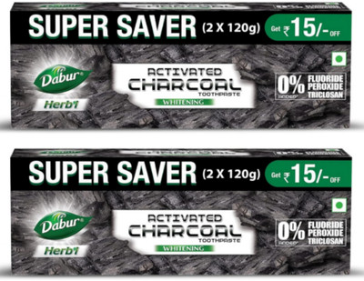 Dabur Herbal Activated Charcoal Toothpaste 240gm 2pc Toothpaste(480 g, Pack of 2)