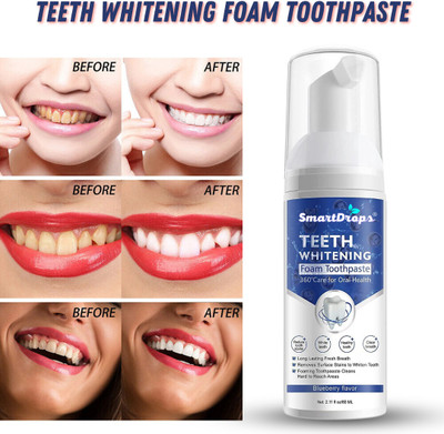 smartdrops Natural Whitening Foam Toothpaste Mousse with Fluoride Deeply Clean Toothpaste(60 ml)