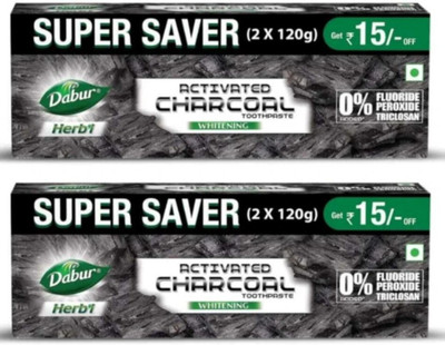 Dabur Herbal Activated Charcoal Toothpaste 240gm 2p Toothpaste(480 g, Pack of 2)