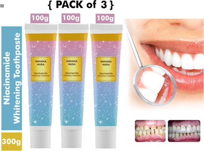 INDIANA HUDA Daily Whitening Niacinamide Toothpaste Pack – Smooth & Bright Finish Toothpaste(300 g, Pack of 3)