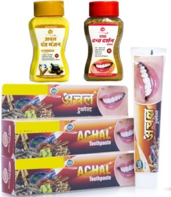 ACHAL Dant Manjan, Dant Darshan & Toothpaste Combo Unique care for clean, strong teeth(485 g, Pack of 4)