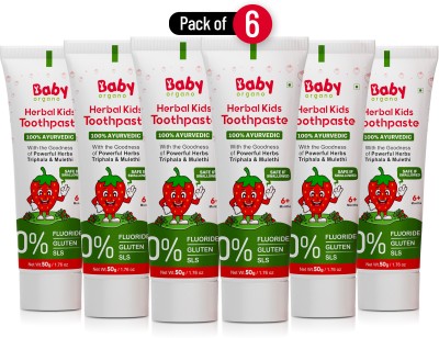 BabyOrgano Strawberry Flavor Ayurvedic 6+ Month Kids Preservative, SLS Free Toothpaste(50 g, Pack of 6)