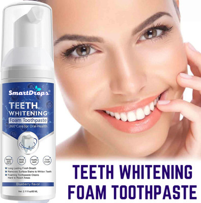 smartdrops Teeth Whitening Foam For Fresh Breath and Remove Stains - Fresh Mint Teeth Toothpaste(60 ml)