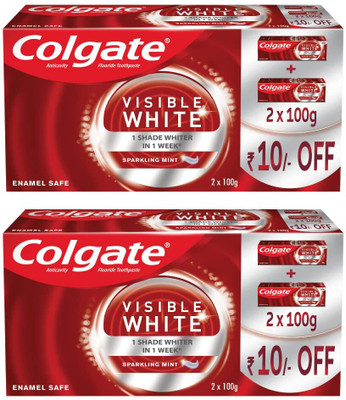 Colgate Visible White Teeth Whitening Sparkling MInt, Pack of 400g Toothpaste(200 g, Pack of 2)