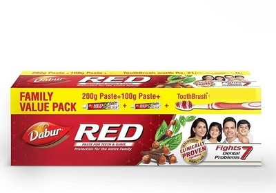 Dabur Red Ayurvedic Toothpast With Brush | Family Pack Fresh & Clean Teeth Toothpaste(300 g)