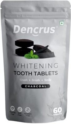 Dencrus Zero-Waste Charcoal Toothpaste Tablets | Fluoride-Free | Travel-Friendly Toothpaste(41 g)