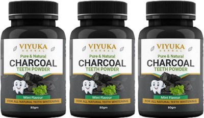 Viyuka herbal Pure & Natural Charcoal & Mint Flavour Teeth Powder(240 g, Pack of 3)