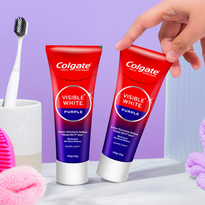Colgate Visible White Purple Tooth paste, Color-Corrects Yellow Tones on 1st Use^ Toothpaste(240 g)