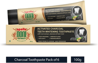 Apollo Noni Charcoal Toothpaste For Teeth Whitening with Noni Extract & Fresh Mint Toothpaste(100 g, Pack of 5)