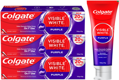 Colgate Visible White Purple Toothpaste Color-Corrects Yellow Tones on 1st Use^ 120gx3pc Toothpaste(360 g, Pack of 3)