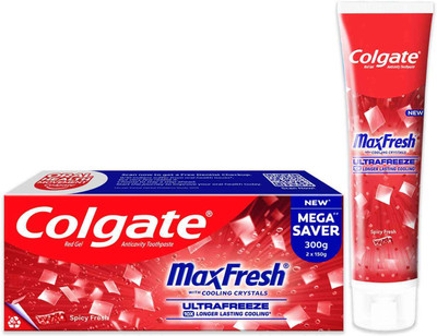 Colgate MaxFresh Toothpaste, Red Gel Paste with Menthol - Spicy Fresh (Combo Pack) Toothpaste(300 g)