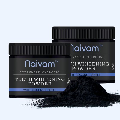 Naivam Organic Charcoal Teeth Whitening Powder - 200gm (Pack of 2 x 100gm)(200 g, Pack of 2)