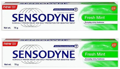 SENSODYNE FRESH MINT fluoride toothpaste everyday minty freshness (2*75g) Toothpaste(150 g, Pack of 2)