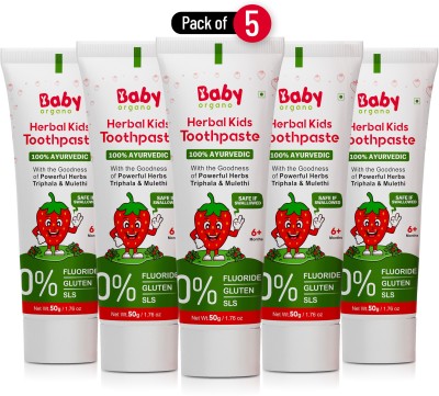 BabyOrgano Strawberry Flavor Herbal Protect from Cavity 6+ Month Kids Preservative,SLS Free Toothpaste(50 g, Pack of 5)