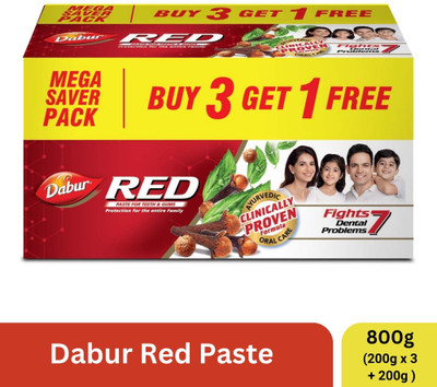 Dabur Red Paste(Combo Pack 3 + 1Free, 200g each)| Complete Cavity Protection|13 Herbs Toothpaste(600 g, Pack of 3)