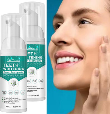 Phillauri Teeth Whitening Foam To Removes Bad Breath Fights Germs Toothpaste(120 ml, Pack of 2)
