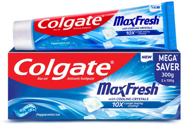 Colgate MaxFresh Toothpaste, Blue Gel Paste with Menthol: Peppermint Ice (Combo Pack) Toothpaste(300 g, Pack of 2)