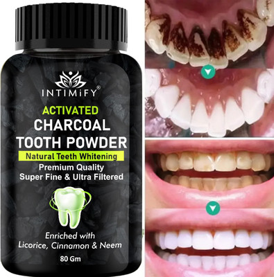 INTIMIFY Activated Charcoal Teeth Whitening Powder, Yellow Teeth, Stain Remover(80 g)