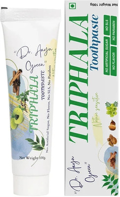 Dr. Aayu Green Triphala Toothpaste with Neem, Tulsi & Herbal Scrub | SLS & Fluoride Free Toothpaste(100 g)