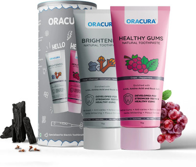 ORACURA Natural Toothpaste for Brightening & Healthy Gums (Grapes+Charcoal) 75g Each Toothpaste(150 g, Pack of 2) ORACURA Natural Toothpaste for Brightening & Healthy Gums (Grapes+Charcoal) 75g Each Toothpaste(150 g, Pack of 2)