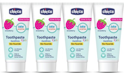 Chicco Toothpaste Strawberry Flavour for 1Y to 6Y Baby Fluoride-Free Toothpaste(50 g, Pack of 4)