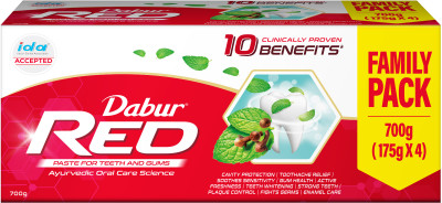 Dabur Red Paste (Combo Pack- 175g x 4) |Complete Cavity Protection |13 Ayurvedic Herbs Toothpaste(700 g)