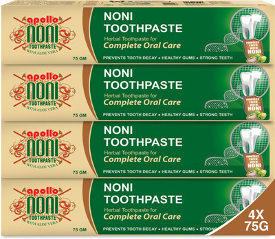 Apollo Noni With Aloe Vera Herbal Complete Oral Care Toothpaste For Tooth Decay, Bleeding Gums And Strong Teeth Toothpaste(300 g, Pack of 4)