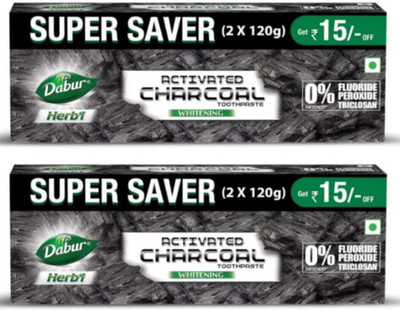 Dabur Herbal Activated Charcoal Toothpaste 240gm 2pc Toothpaste (480 g, Pack of 2) Toothpaste(480 g, Pack of 2)