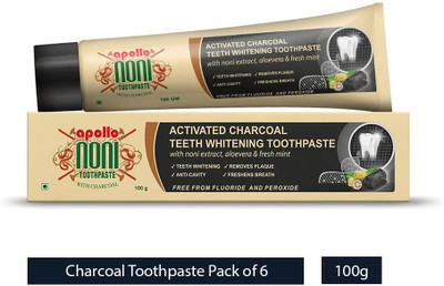Apollo Noni Charcoal Toothpaste For Teeth Whitening, Freshens Breath | Toothpaste Combo Pack Toothpaste(600 g, Pack of 6)