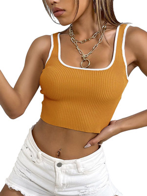 Knite wolf Casual Solid Women Yellow Top