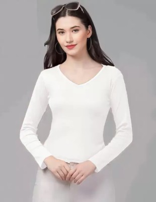 WHITEH Casual Solid Women White Top