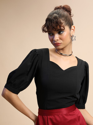 KETCH Casual Solid Women Black Top