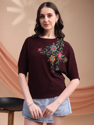 Kinjo Casual Printed Women Purple Top