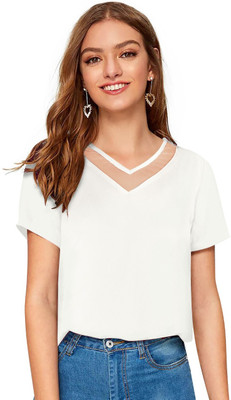 Triostitchers Casual Solid Women Grey Top
