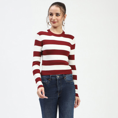MADAME Casual Striped Women Red, White Top