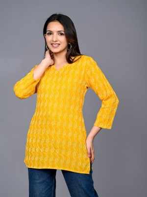 hion hils Casual Printed Women Yellow, White Top