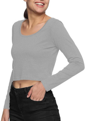 THE BLAZZE Casual Solid Women Grey Top