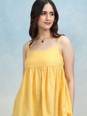 Tokyo Talkies Casual Solid Women Yellow Top