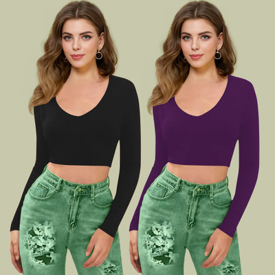 Maheshvi Casual Solid Women Black, Purple Top