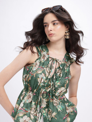 fusion by glitchez Casual Floral Print Women Green Top