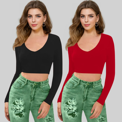 Dream Beauty Fashion Casual Solid Women Red, Black Top