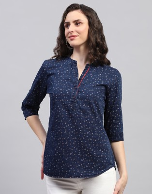 MONTE CARLO Casual Printed Women Dark Blue, Brown, White Top